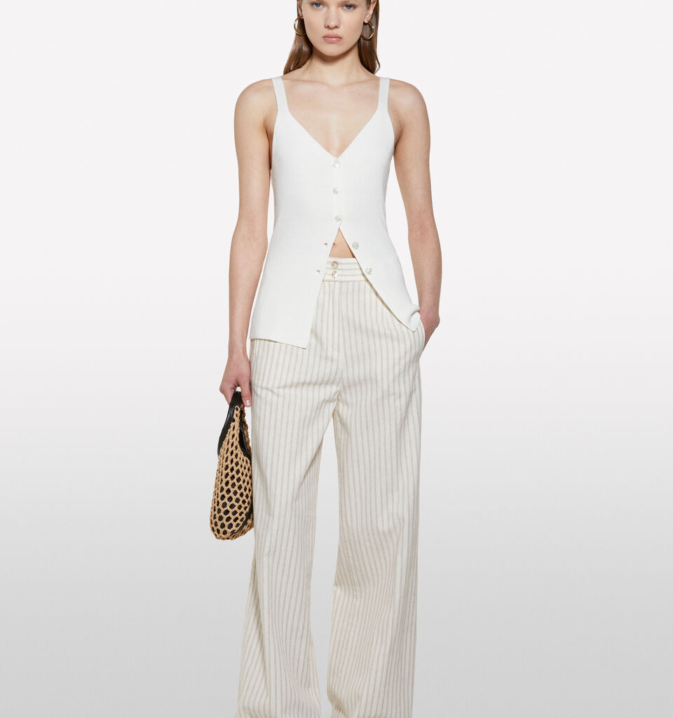 Beige striped trousers - women's palazzo trousers - Creamy White | Sisley image number 1